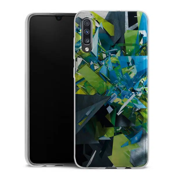 Coque téléphone personnalisée Samsung Galaxy A70 en silicone motif christal bleu