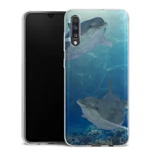 Coque pour Samsung galaxy A70 en Silicone Motif dauphins heureux
