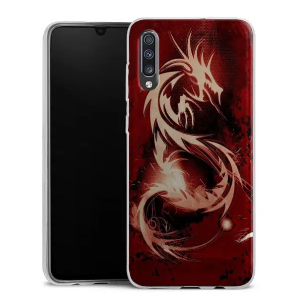 Coque téléphone personnalisée Samsung Galaxy A70 en silicone motif dragon rouge