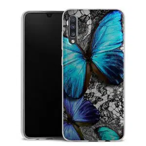 Coque pour Samsung galaxy A70 en Silicone Motif Papillon Turquoise