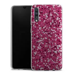Coque téléphone personnalisée Samsung Galaxy A70 en silicone motif paillette rose et strass