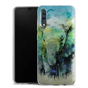 Coque pour Samsung galaxy A70 en Silicone Motif Watercolor Elephant