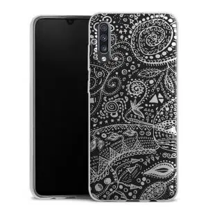 Coque téléphone personnalisée Samsung Galaxy A70 en silicone motif aztec bw handmade