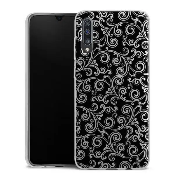 Coque téléphone personnalisée Samsung Galaxy A70 en silicone motif black and white swirls