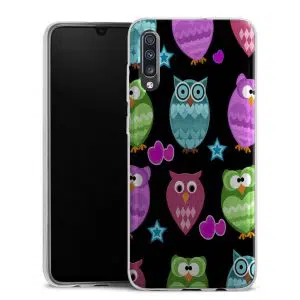 Coque téléphone personnalisée Samsung Galaxy A70 en silicone motif funky owls