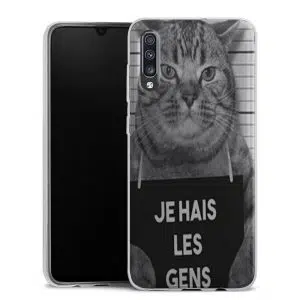 Coque pour Samsung galaxy A70 en Silicone Motif I Hate People Cat in Jail