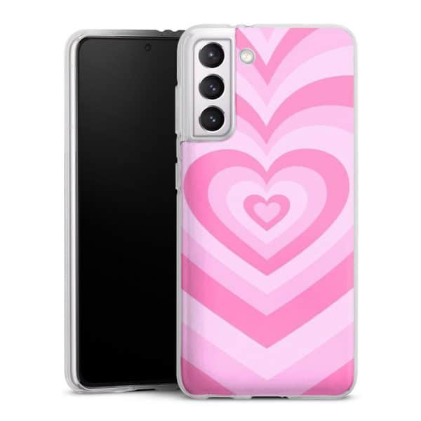 Coque Coeur Rose pour téléphone Samsung Galaxy S21 en Silicone