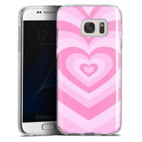Coque Coeur Rose pour téléphone Samsung Galaxy S7 en Silicone