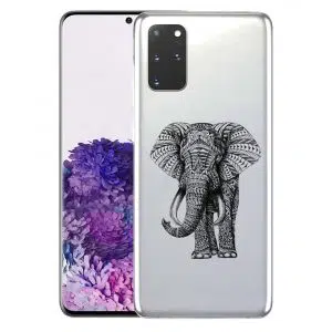 Coque Silicone Samsung Galaxy S20 Noir dessin Blanc Elephant