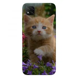 Coque portable Xiaomi Redmi 9c personnalisée cute ginger kitten in a flowery garden lovely and enchanting cat