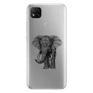 Coque portable Xiaomi Redmi 9c personnalisée noir dessin blanc elephant