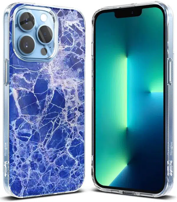 Coque Silicone iPhone 13 Collection texture marbre bleu