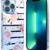 Coque silicone Motif floral rose à rayures bleues