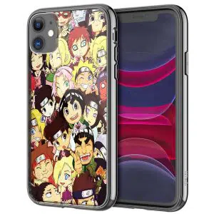 Coque Naruto Chibi Groupe pour iPhone 12 en verre trempé