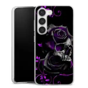 Coque Samsung S23 Crane avec Rose Noires et Violettes , Collection Abstrait Skull