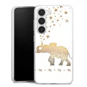 Coque Samsung S23 Gatsby Gold Glitter Elephant, Collection Animaux