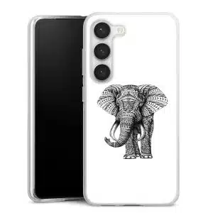 Coque Samsung S23 Dessin Blanc Elephant, Collection Animaux