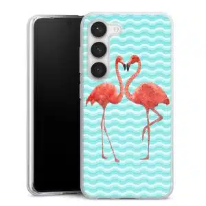 Coque Samsung S23 Flamingo Love , Collection Abstrait Flamant Rose