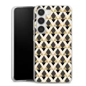 Coque Samsung S23 Glitter Triangles n gold black and Nude , Collection Abstrait
