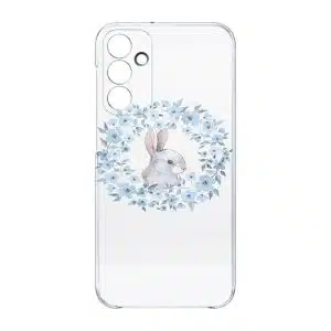 coque telephone design animal pour Samsung A15 lapin fleur bleu