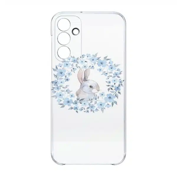coque telephone design animal pour Samsung A15 lapin fleur bleu