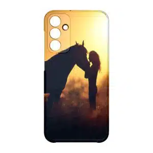 coque telephone design animal pour Samsung A15 passion cheval au soleil couchant